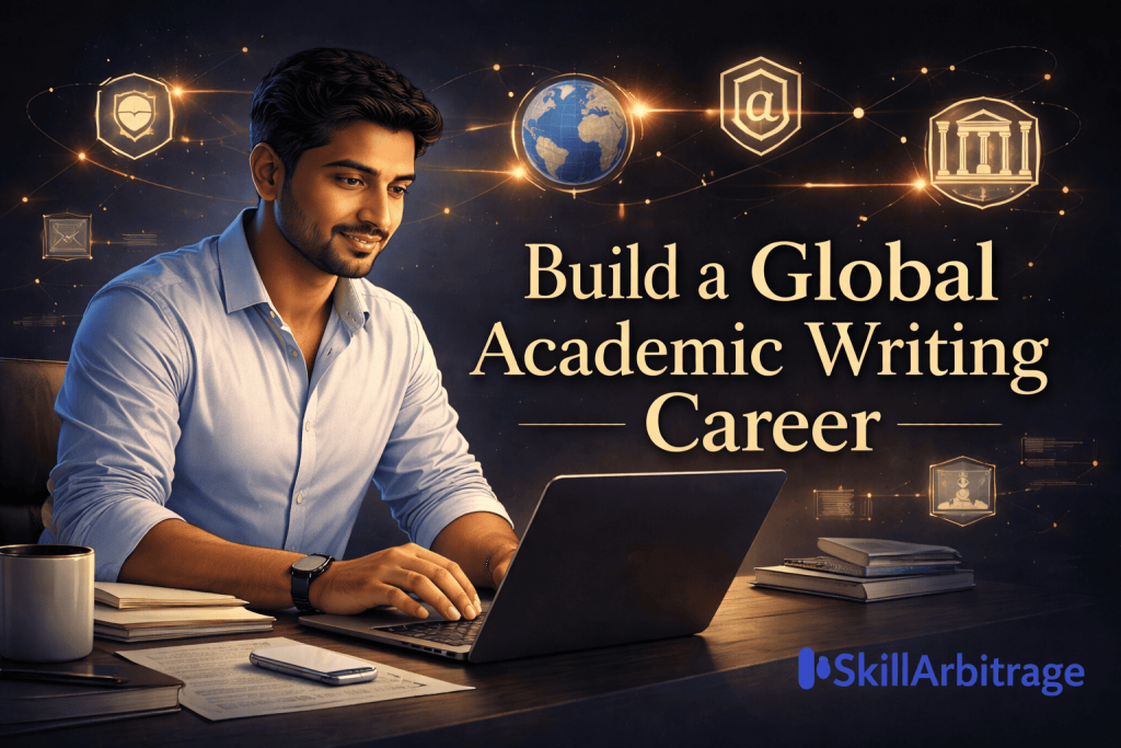 Learn how to build a global academic writing career from India. Discover a proven 6-month roadmap, top platforms, AI tools, and earn $30–$100/hour working remotely.