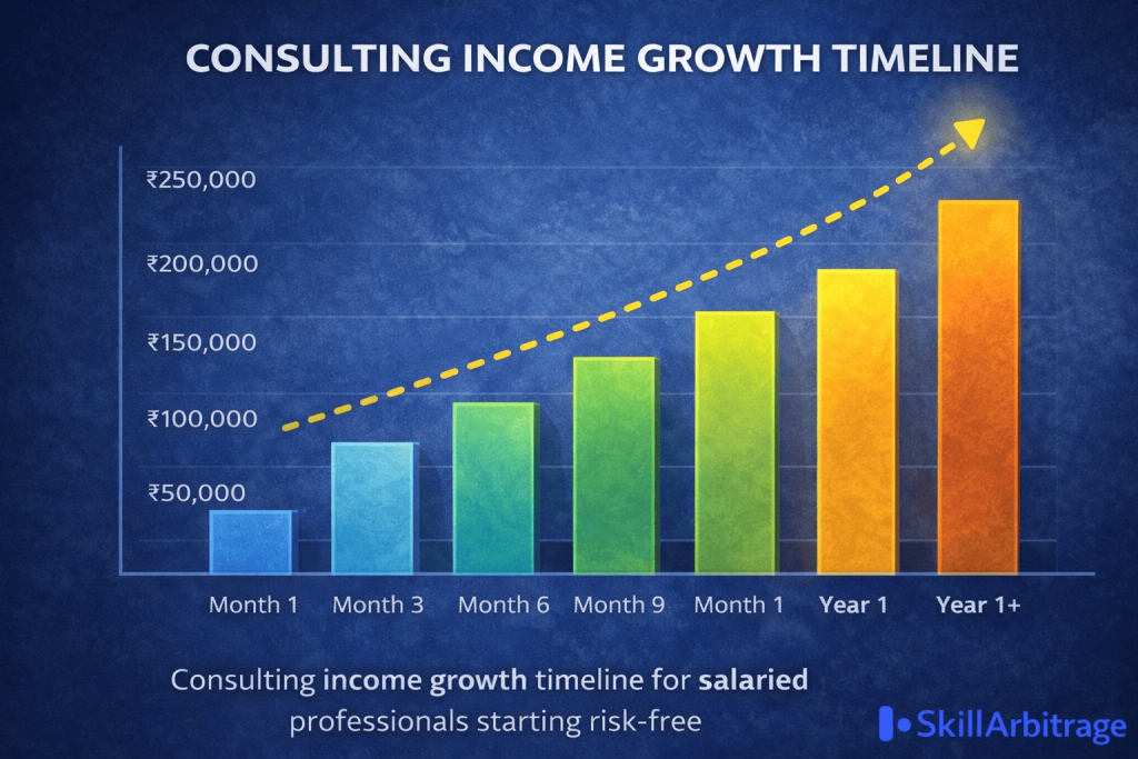 Consulting income growth timeline for salaried professionals starting risk-free consulting business