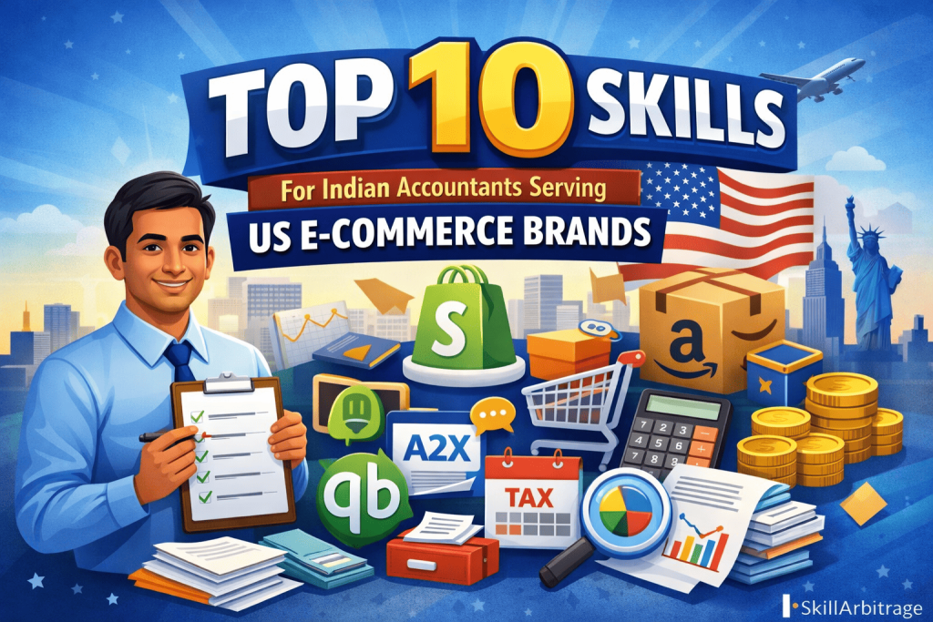 Top 10 skills Indian accountants need to serve US e-commerce brands including QuickBooks, Amazon accounting, Shopify bookkeeping, and financial reporting