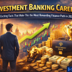 Investment banking career in 2025 — professional analyzing financial growth with stock charts, wealth symbols, and deal-making environment