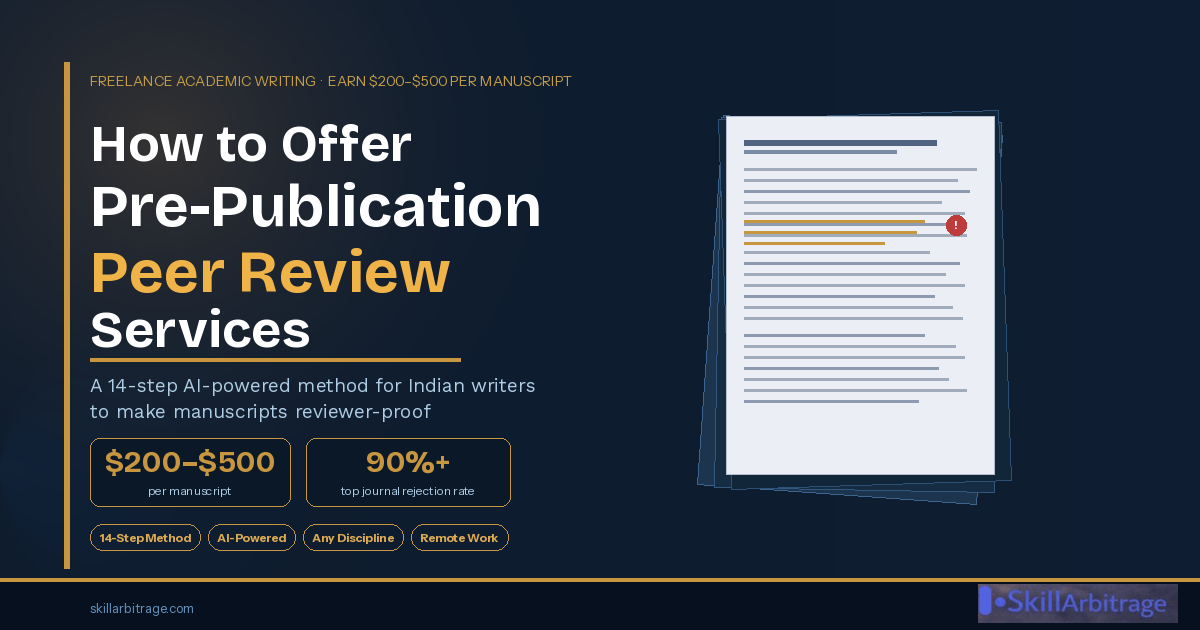 Learn how Indian academic writers can offer pre-publication peer review services to US professors and earn $200–$500 per manuscript using a proven 14-step AI-powered method.