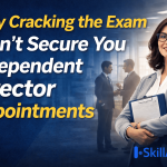 A digital graphic highlighting the message 'Only Cracking the Exam Won’t Secure You Independent Director Appointments' with a professional businesswoman holding a clipboard