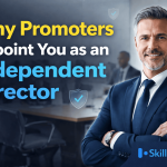 Why Promoters Appoint You as an Independent Director', with a professional in a navy suit standing confidently in a blurred corporate boardroom.