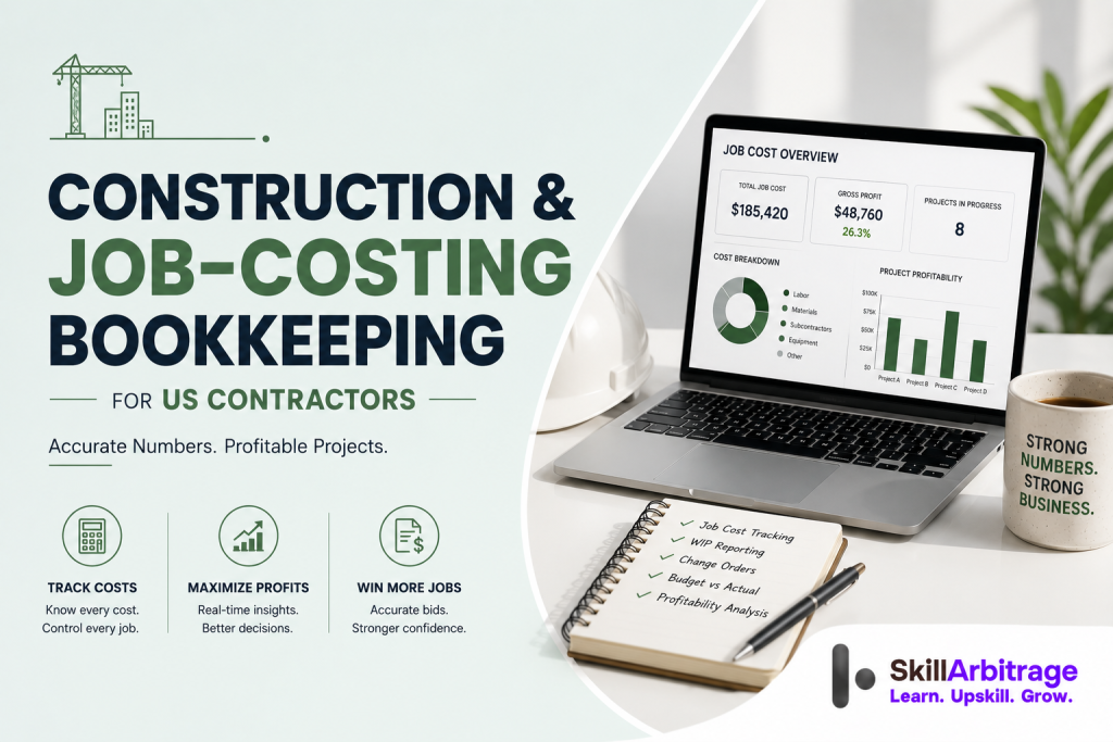 Construction bookkeeping codes every cost to a job, earns revenue by percent complete, bills with retainage and proves it on a monthly WIP report