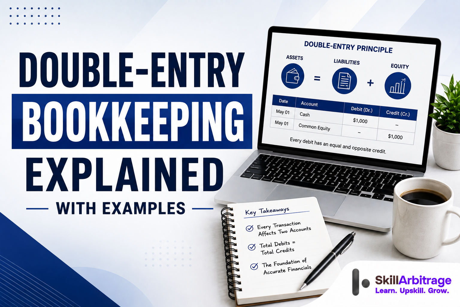Double-entry bookkeeping records every transaction twice, as a matching debit and credit. Worked entries, a trial balance that ties, and the errors it misses