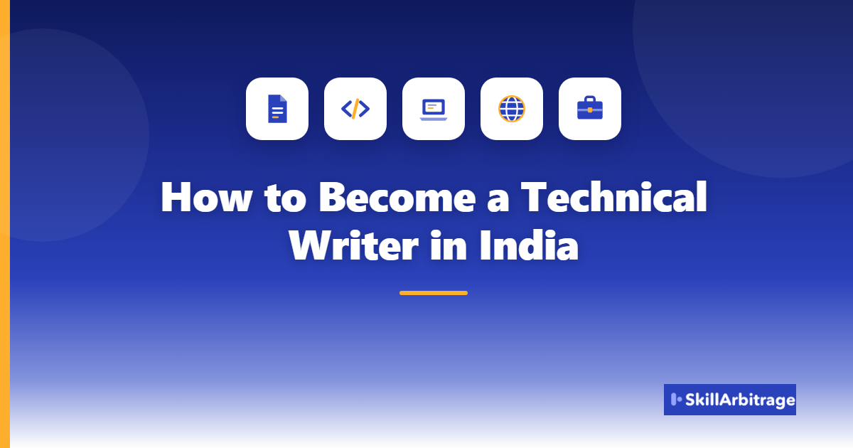 The route into technical writing from India: two sector lanes, IT services and engineering documentation on structured authoring, DITA, XML, FrameMaker and RoboHelp averaging Rs 6.8 to 7.6 lakh, and software product and SaaS on Markdown, Git and docs-as-code averaging Rs 10.7 to 11.8 lakh, followed by four stages, picking the lane, learning that lane's toolchain with Google's free Technical Writing One and Two, publishing four sample documents in a public repository, and applying into the lane you built for at a typical Rs 7.9 to 8.8 lakh entry band